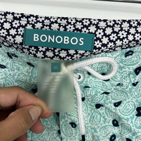 Bonobos Swim Trunks Men's 38 Green Seafoam Paisley Print 7" Inseam W Brief Liner - Picture 9 of 12